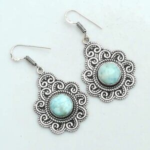 Larimar Gemstone Sterlin Silver Drop Dangle Earrings